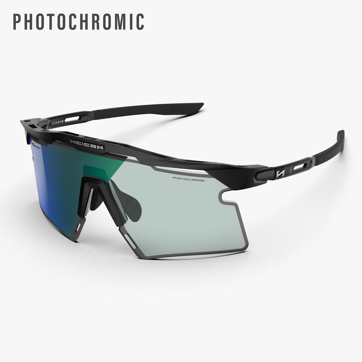 Aeroshade 2.0 Titanium XS Matte Black Photochromic Blue Green hero
