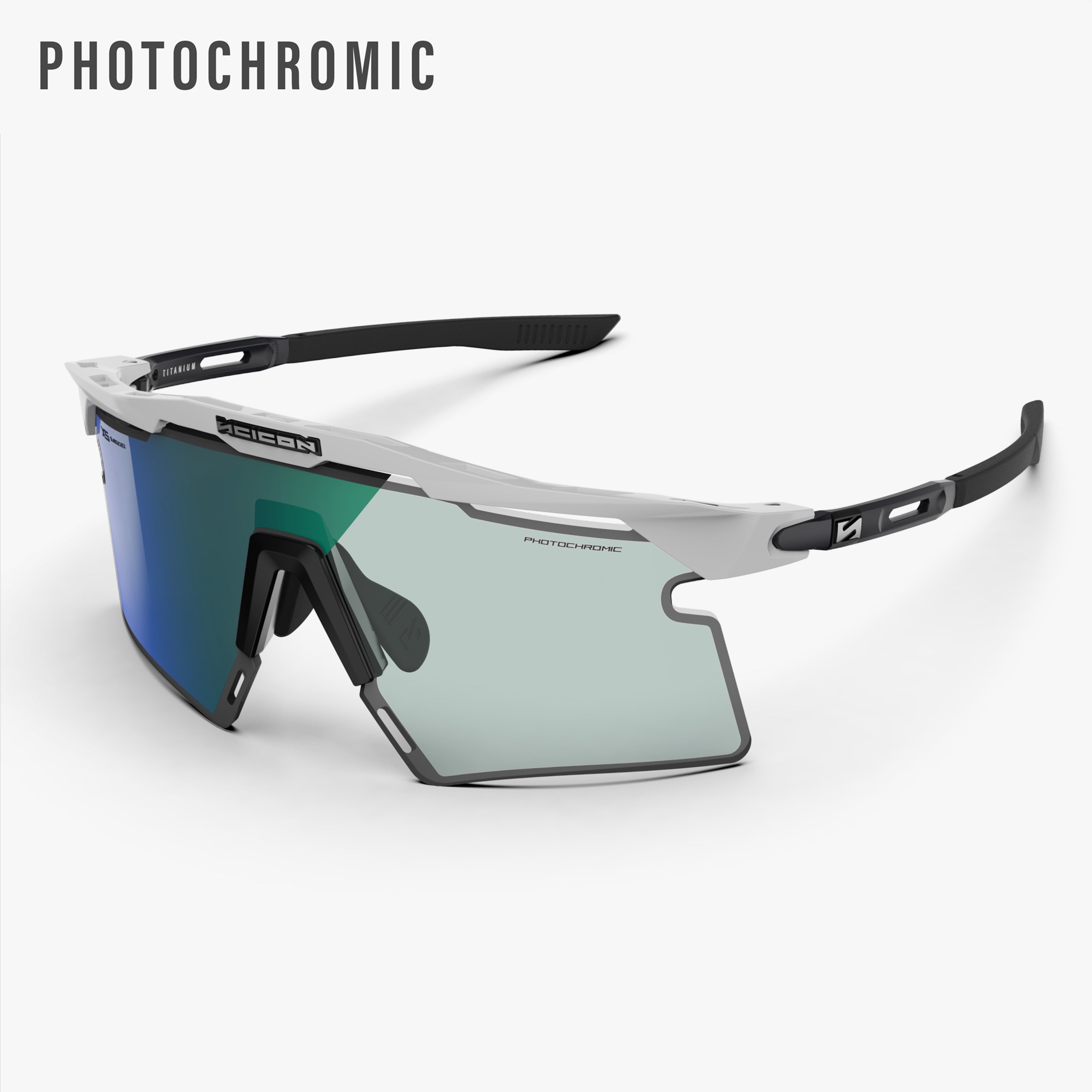 Aeroshade 2.0 Titanium XS White Matte Photochromic Blue Green hero